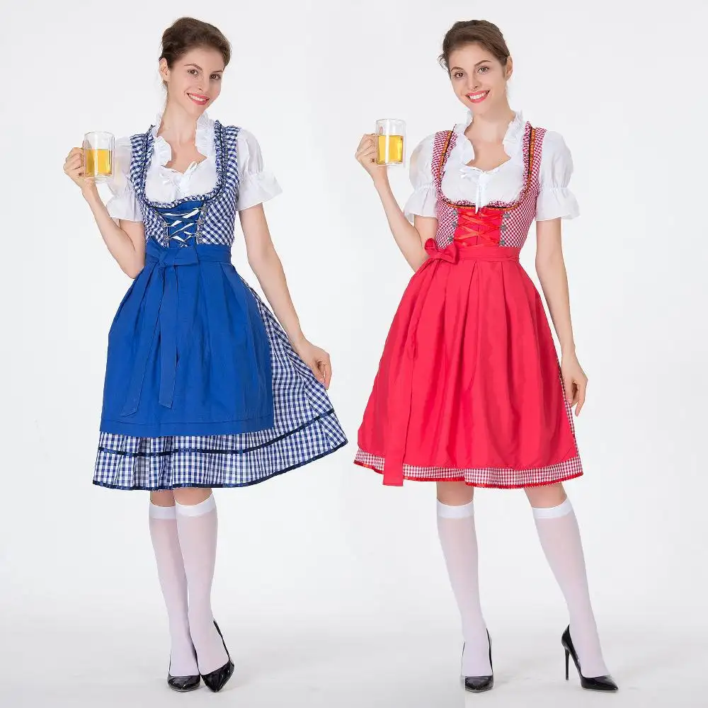فستان أوكتوبرفيست الألماني Bavaria ملابس البيرة التقليدية فستان القطن المطرز فستان خادمة ملابس بقعة
