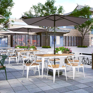 Ensemble de table et de chaises en fer forgé pour l'extérieur, <span class=keywords><strong>restaurant</strong></span> et hôtel modernes, résistant à l'eau, durable, mobilier commercial pour 6 personnes - Product Image 2