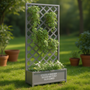 Gray Wood <b>Planter</b> With Trellis <b>Rectangle</b> Elegant Fencing Garden Use Model D0100H5S69J - Product Image 2