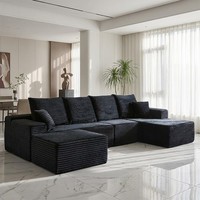 L-förmiges Ecksofa in einer Box Schwarzes Cord-Modulsofa mit Chaiselongue Platzsparend Schneller Aufbau Komprimiertes Sofa