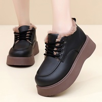 Bottes décontractées pour femmes, style maman, hiver 2025, en cuir microfibre, doublure en fausse fourrure, à lacets, semelle épaisse, talon haut