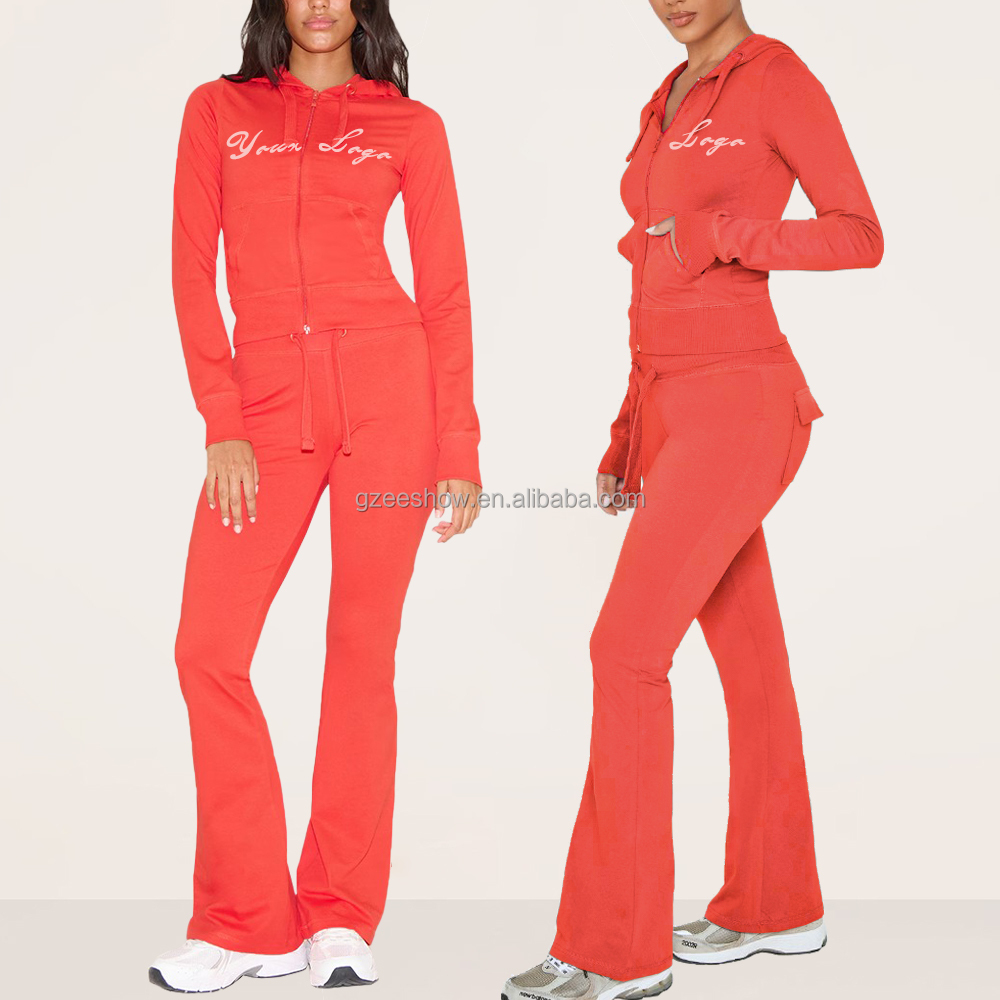 Women's Long-Sleeved Spring Hooded Embroidered Knitting Top Sports Yoga Pants Casual Print Eco-Friendly Two-Piece Fitness