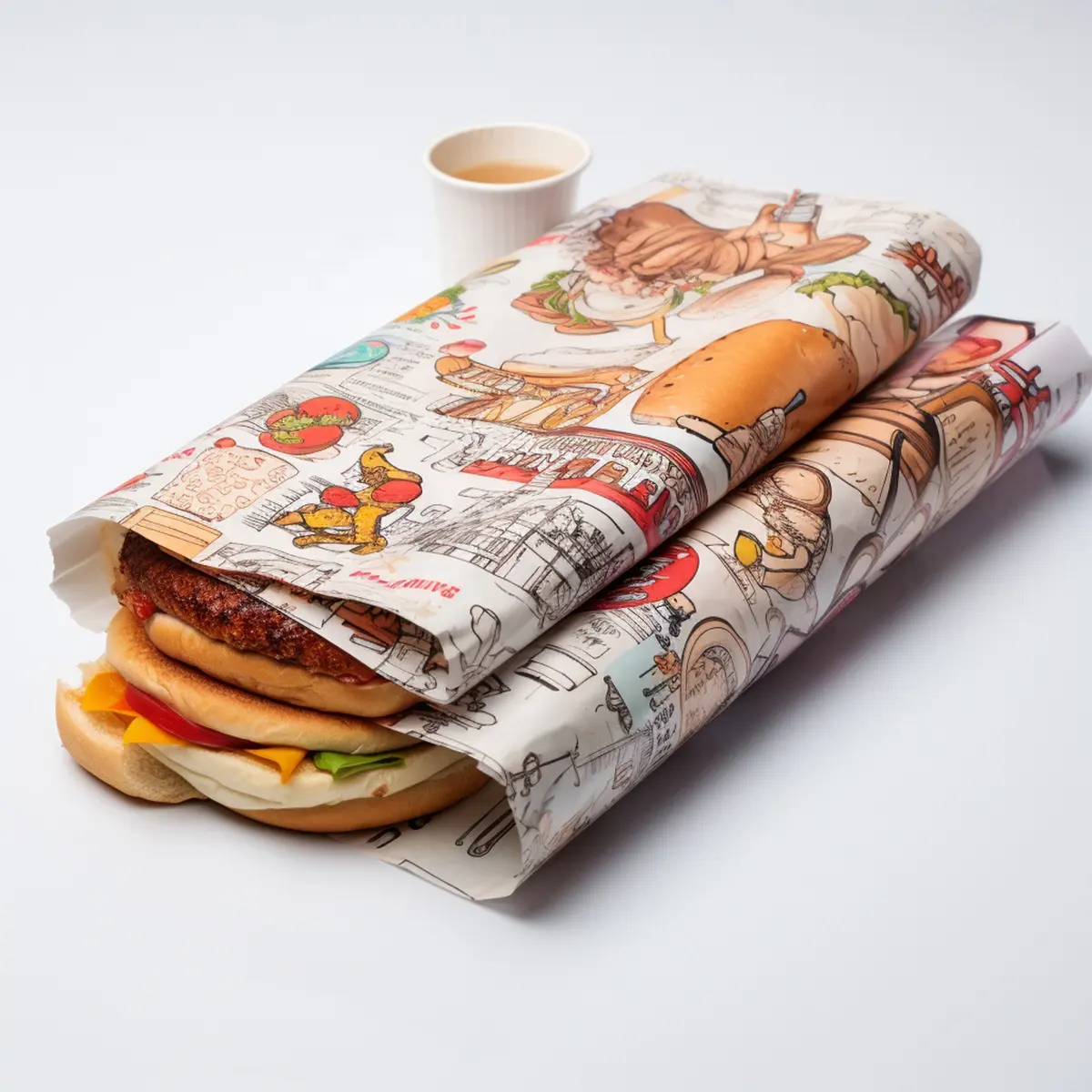 Customized Logo Greaseproof Wax Paper Food Grade Sandwich Packaging Burgers Fried Chicken Fries Wholesale Printed