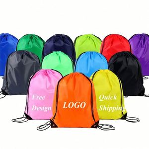 Sac à dos de sport personnalisé en polyester recyclé de haute qualité avec cordon de serrage, imperméable, avec logo, sac de sport à motif lettres, certifié ISO9001 - Product Image 1