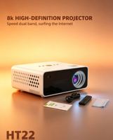 Meilleur projecteur intelligent Android 9.0 HT22 4K avec télécommande LCD blanche, 120 lumens, projection de 10 m, 8 Go de ROM pour la maison