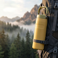 Bouteille d'eau isotherme à double paroi de 16 oz avec couvercle à paille, poignée durable, en acier inoxydable, pour le sport, la gym, le cyclisme et les activités de plein air