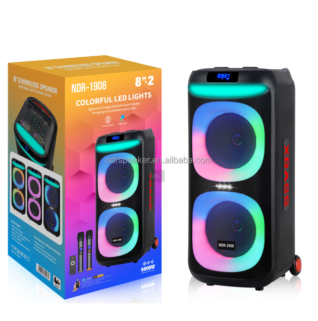 NDR Factory Promotion Trending 2x8 Inch DJ Party Big Audio Music Player Blue Tooth USB Wireless Speaker With RGB Light