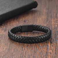 Bracelet à breloques en cuir véritable tressé noir/marron unisexe perle acier inoxydable boucle magnétique tissé à la main mode à la mode