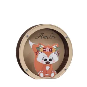 Custom wooden fox piggy bank frog children's gift money savings organizer coin box for kids birthday gift home decoration