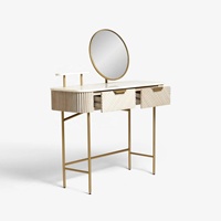 Coiffeuse de style européen sur mesure avec miroir, bois massif, mélamine, design cannelé, tiroir, étagère ouverte, console de maquillage, table à langer