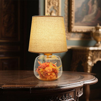 Lampe de salle à manger moderne avec lampe de table remplissable en verre transparent avec abat-jour en tissu à côté de la lampe pour le salon, les chambres et le bureau