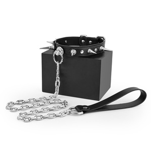 FUNSM Spiked <b>Collar</b> with Leash BDSM Leash Chain <b>Collar</b> Couples SM Sex Game Fetish Sex Toys for Women Men - Product Image 5