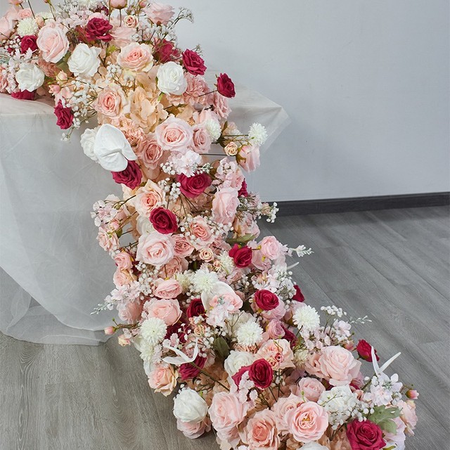 New Pink Rose and Daisy Table Centerpiece Flower Table Runner for Wedding Decorations Artificial Flower Runner