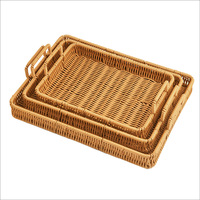 Plateau de service en rotin PP tressé à la main, panier tissé multi-usages avec poignées pour rangement domestique