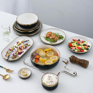 Juego de vajilla de porcelana blanca de lujo, plato de cerámica de alta calidad con borde dorado - Product Image 2