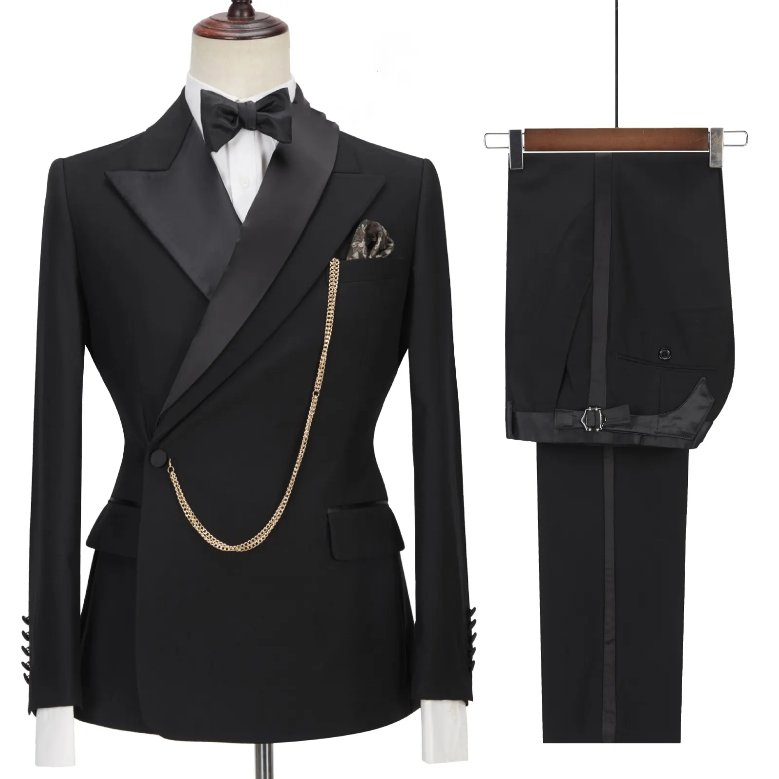 Guangzhou Zhenhao Hot Sale Design Men Suits Tuxedo 2 Pieces Black Color Wedding Party Style