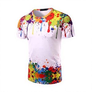 เสื้อยืดแขนสั้นทรงเข้ารูปสำหรับผู้ชาย พิมพ์ลายสาดสีสันสดใส คอกลม สวมใส่สบาย ระบายอากาศได้ดี ผลิตจากผ้าถัก - Product Image 1