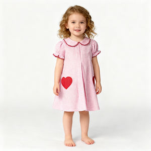 שמלת כותנה ארוגה לילדות עם צווארון בהתאמה אישית, 100% כותנה, בגדי תינוקות, שמלות בייסבול סמוק לילדים - Product Image 6