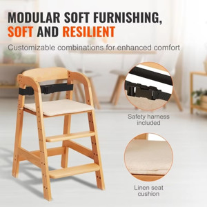 Silla de comedor infantil de madera, taburete alto familiar para bebé, silla de comedor de madera maciza, silla de crecimiento amplia y elevable - Product Image 4