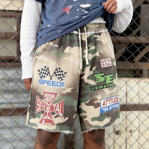 Custom Embroidery <b>Jogger</b> Shorts Heavy Cotton Acid Wash <b>Cargo</b> Shorts for <b>Men</b> Vintage Camouflage Printed Baggy Sports Shorts - Product Image 1