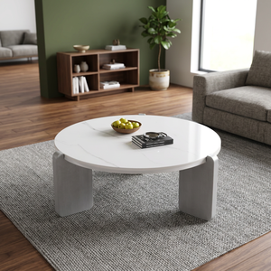 Mesa de Centro Redonda Moderna de Mármol con Patas de Concreto, Muebles Minimalistas para Sala de Estar - Product Image 2
