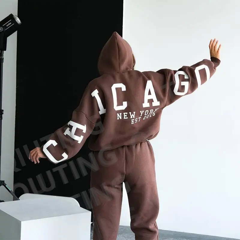 Biểu Tượng Tùy Chỉnh Hoodies Và Mồ Hôi Quần Jogger Set Phụ Nữ, Phụ Nữ Tracksuit 2 Hai Mảnh Thiết Lập Mồ Hôi Và Hoodie Set, Phụ Nữ Hoodies