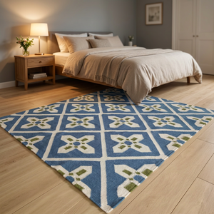 Modern Geometric Area Rug Blue White Green Flat Weave Rectangle Non-Slip Living Room Wool Acrylic - Product Image 2