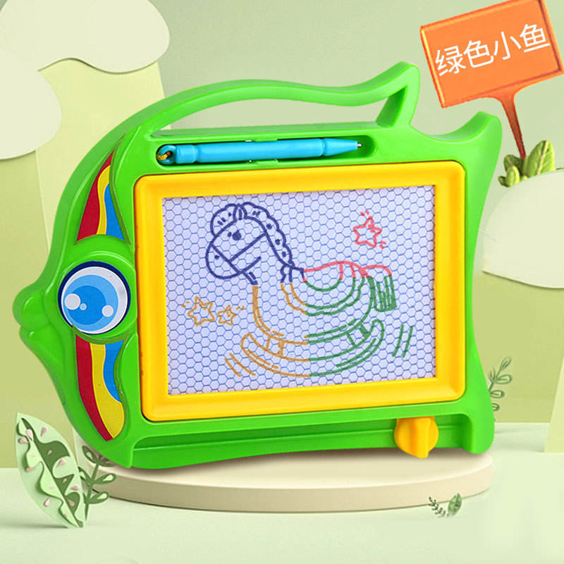 Colorful small fish drawing board green