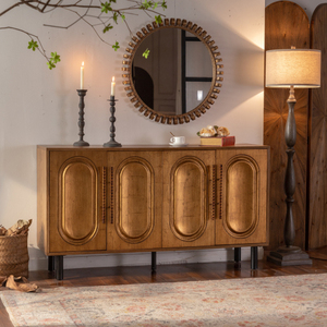 4-Door Modern Sideboard <b>Buffet</b> Cabinet-Solid Wood & MDF Arched Door Storage Console <b>Table</b> for Living Room/Hotel/Apartment - Product Image 2