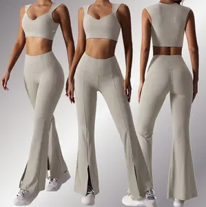 Fashion Women Clothing Sport Custom Logo Drop Shipping Bell Bottom Yoga Flared Pants Gym Fitness Workout Yoga Sets