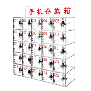 ตู้เก็บของอะคริลิคใสแบบล็อคได้ 10x10x18 ซม. พร้อมกุญแจ ตู้เซฟโทรศัพท์มือถือสำนักงาน ติดผนัง 6 ชั้น - Product Image 3