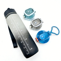 Bouteille d'eau de sport réutilisable en plastique sans BPA de 32oz/350/500/750/1000ml avec message de motivation pour la gym