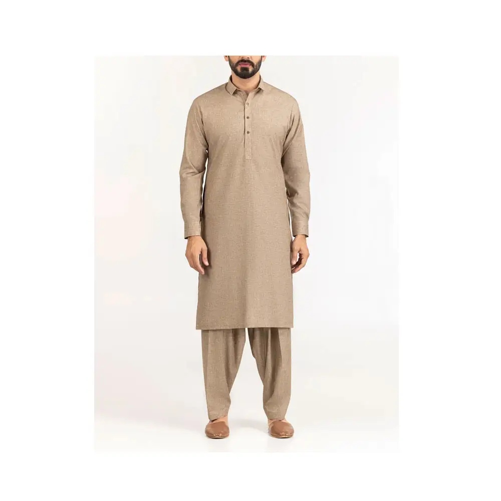 2023 Style pakistanais couleur unie hommes décontracté islamique Robe pantalon deux pièces ensemble conception Simple hommes vêtements musulmans