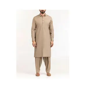 2023 Pakistani Style Solid Colour Men's Casual Islamic Robe Trousers Two Piece Set Simple Design Men's Muslim Clothing