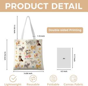 Bolsa de Mano de Lona con Estampado de Perro, Linda y Estética, para Mujer, Reutilizable, Plegable, de Algodón, con Bolsillo con Cremallera, Estilo Informal - Product Image 6