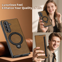 Étui de téléphone pour Samsung Galaxy Z Fold 8 Ultra 8 7 6 5 4 3 en cuir PU électroplaqué avec support magnétique rotatif et emplacement pour stylet