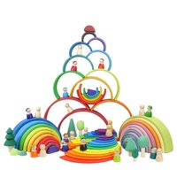 Balok Bangunan Kayu Pelangi Besar Montessori 20-Piece Stacker Box untuk Anak Usia 2-3 Tahun