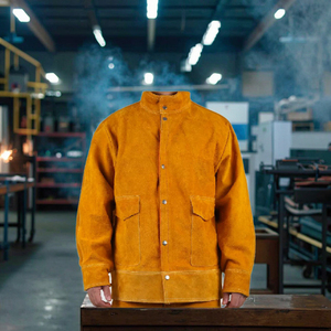 AB grado pelle del collo del bestiame resistente all'usura termoisolante e resistente al fuoco arancione e blu saldatura tuta - Product Image 2