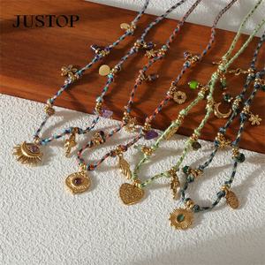 Collar de Moda para Mujer con Colgante de Ojo Turco, Sol, Corazón, Luna y Concha, con Cordón Trenzado y Baño de Oro de 18K, Ideal para Fiestas - Product Image 2