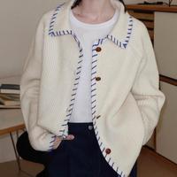 Cardigan en tricot contrasté fait main pour femme