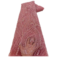 NI.AI Filet de perles de tulle de couleur rose avec dentelle de tissu brodé de paillettes pour robe de mariée