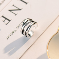 Bague d'ouverture en argent Sterling S925 pour femmes, anneau rétro tissé multicouche, bague polyvalente personnalisée