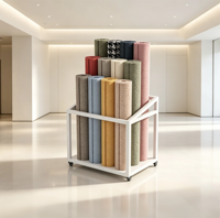 Présentoir mobile en métal pour rouleaux de tapis et tissus avec roues détachables, finition thermolaquée polie