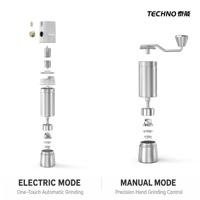 Moulin à café portable TECHNO rechargeable et manuel 2-en-1, construction entièrement métallique avec meules coniques de 40 mm de qualité alimentaire