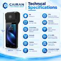 Terminal POS Mobile Cairan dengan Pemindai Vena Telapak Tangan Android Genggam 5.5 Inci 4G LTE NFC Mesin Pembayaran Kode QR untuk Restoran dan Ritel