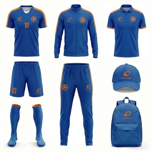 Ensemble de tenue de football personnalisée bleu et orange, respirante, à séchage rapide, uniforme complet d'équipe, OEM ODM - Product Image 2