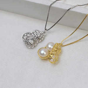 Pendentif en argent S925 en forme d'arachide, collier pour femme, chaîne de clavicule avec perle de 4 mm, support vide, accessoire de bricolage, produit semi-fini 1473 - Product Image 4