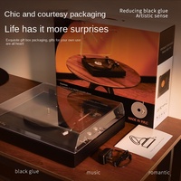 Platine Vinyle Rétro Noire avec Haut-parleur Intégré, Phonographe de Bureau en Bois pour la Maison