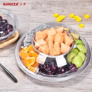 Sunzza 사용자 정의 5/ 6 구획 일회용 애완 동물 플라스틱 샐러드 과일 컨테이너 더블 레이어
