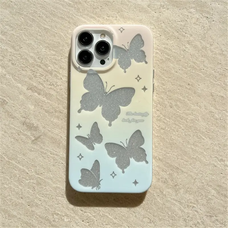 Ins Casing Ponsel Kupu-kupu Berkilau Gradien untuk iPhone 14 ProMax 12 13 Pro Max 11 Casing Penutup Imut Wanita Berkualitas Tinggi